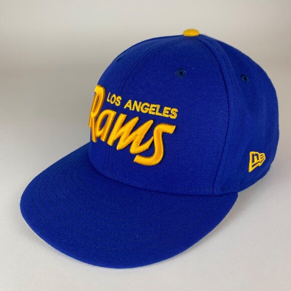 Los Angeles Rams NFL Blue New Era 59Fifty Script Fitted Hat Mens 7 3/8 - Picture 1 of 5